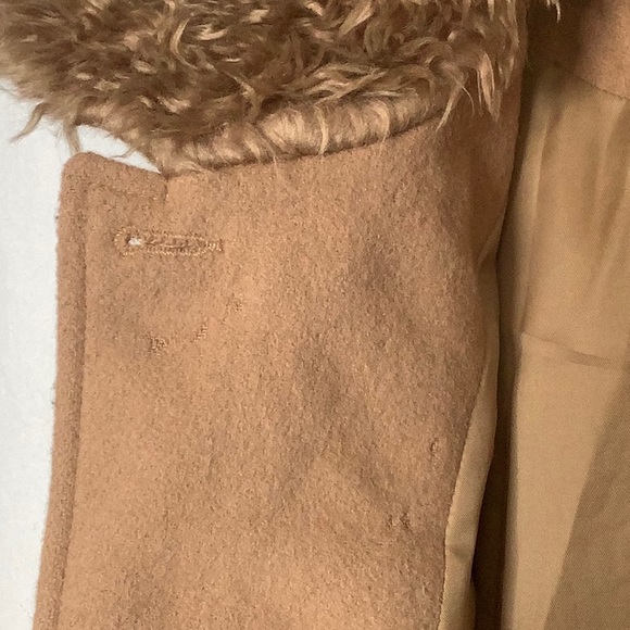 Vintage Esprit Penny Lane Style Tan Wool Coat With Faux Fur Trim Size L - Picture 9 of 16